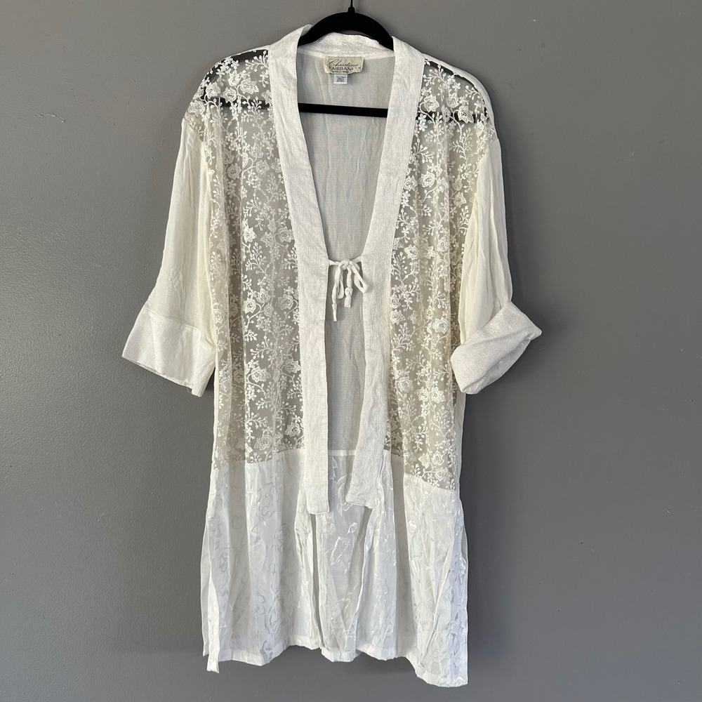 Vintage Christina Fairbanks‎ White Embossed Floral Satin Robe MEDIUM - Picture 5 of 12